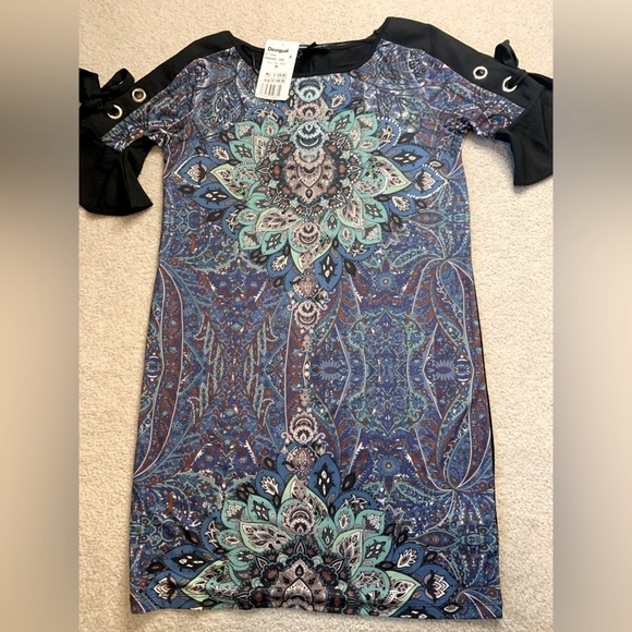 Desigual Yamina Mandala Shift Dress Women Medium Boho Rhinestone New With Tag - Picture 4 of 12